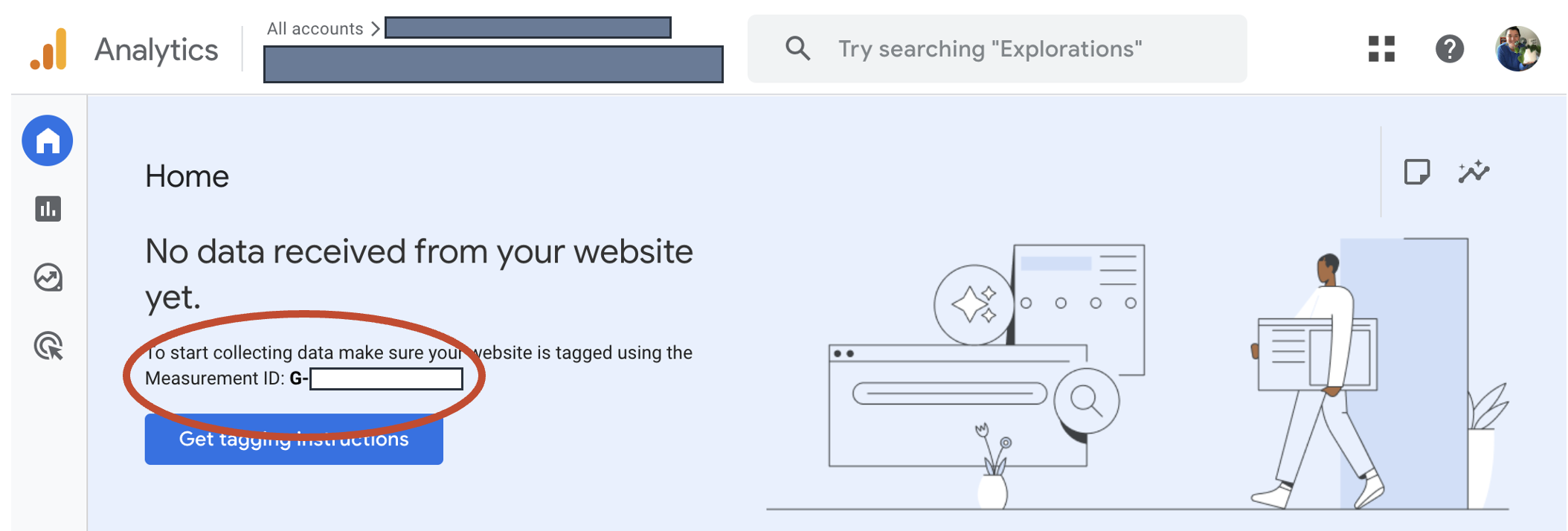 screenshot of google analytics showing location of measurement ID